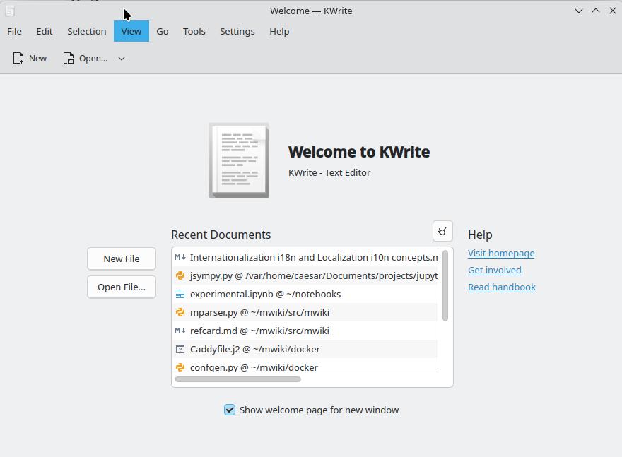 KWrite started with en_US American English locale